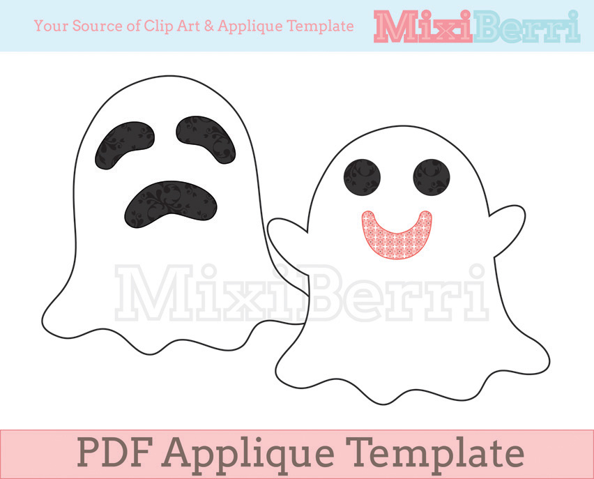 Happy & Sad Ghost Pdf Applique Template - 2 Different Designs In 1 File