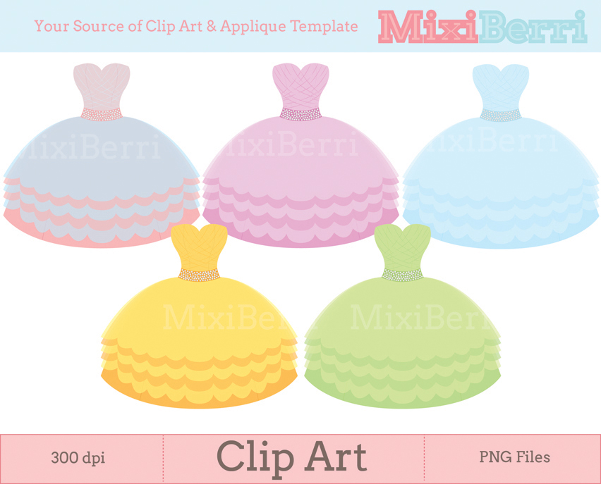 Digital Clip Art - Pastel Gowns - 300dpi